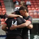 Lance Williams, forwards coach Robbie Abel after the Warriors' slump-busting upset win over Rugby ATL