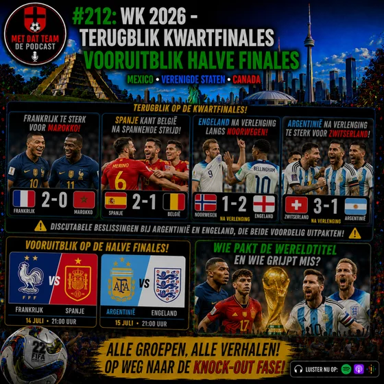 #212: WK 2026 - TERUGBLIK KWARTIFINALES, VOORUITBLIK HALVE FINALES